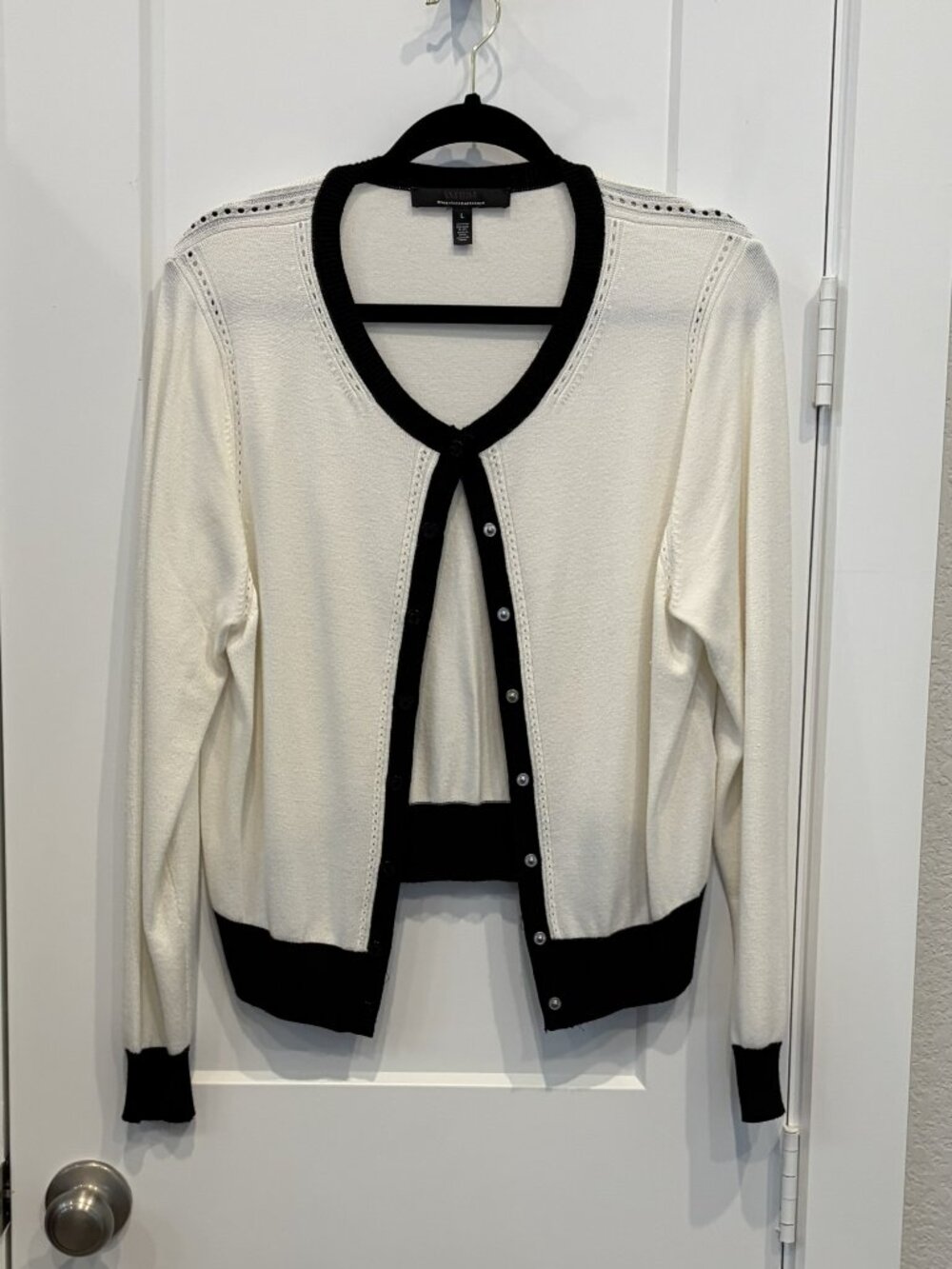 White House Black Market Black White Contrast Cardigan Sweater L
